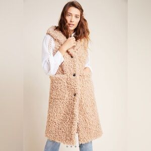 Like New! Anthropologie Cozy Tan Sherpa Long Vest with Hood